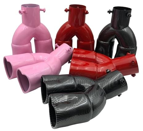 SIFUSM Auspuffrohr Auto Herz Form Stil Doppel Outlet Auspuff Rohr Edelstahl Carbon Faser Hinten Auspuff Tipps Schalldämpfer Schwanz Auspuffblende (Farbe : Pink Straight)