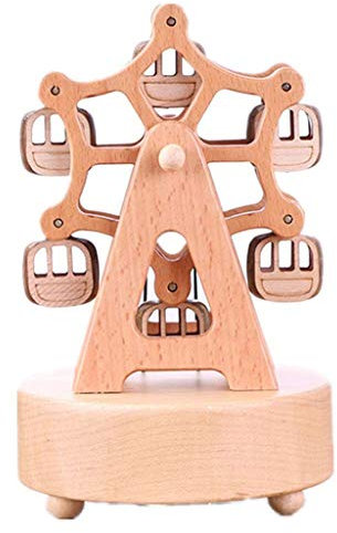 CAFIEDR Jahrestag Tag Rotation Holz Maße Handwerk Geschenk Riesenrad Spieluhr Weihnachten St: 10X10X15CM