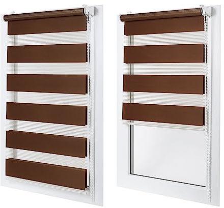 Doppelrollo ohne Bohren – Sichtschutz und Sonnenschutz, Klemmfix – Braun, 65 cm breit (Stoffbreite) x 150 cm hoch (Fensterhöhe) – Duo Rollo für Fenster/Tür, lichtdurchlässig/verdunkelnd