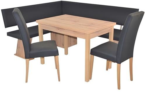 moebel direkt online 4tlg. Eckbankgruppe Schenkelmaß 150x182 cm Eckbank kurzer Schenkel Links, schwarz