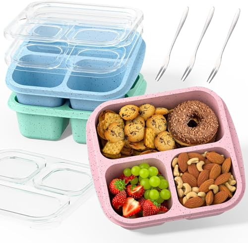 MCHERRY Snackboxen mit Fächern, stapelbare Bento-Boxen für Kinder und Erwachsene, 3 Fächer, Bento-Lunchboxen, wiederverwendbare geteilte Lebensmittelaufbewahrungsbehälter für Schule, Arbeit, Reisen, 3