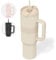 ONYX Trinkflasche mit Strohhalm - 1,2L Thermoskanne auslaufsicher, idealer Kaffeebecher to go, für heiße & kalte Getränke, Thermobecher BPA-frei, Edelstahl Isolierbecher mit Henkel, Beige