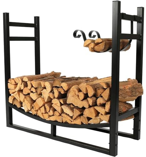 DIIDIIFF Großer Brennholzständer, Holzständer mit Haken, Holzständer für drinnen und draußen für Brennholz/Scheitholz/Bauholz/Anzündholz
