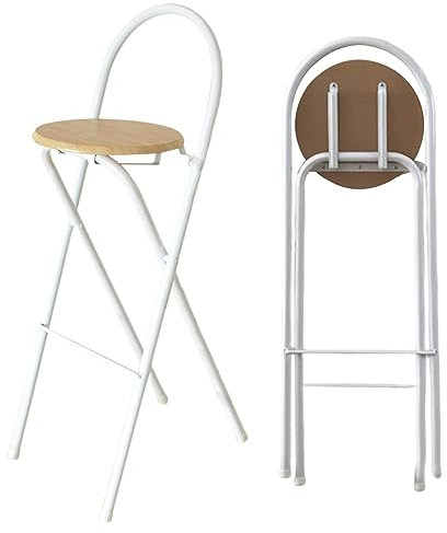 Sgabello da bar pieghevole in legno, 65 cm, rotondo, rigido, con schienale in metallo, ideale per adulti, ristoranti, uffici e feste, sedia pieghevole in legno naturale