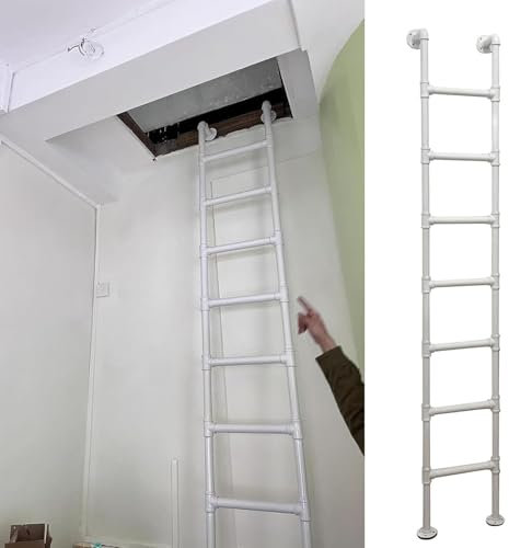 Gaommini Kellerausstiegsleiter für Fensterschacht, Weiß, Metall, Eisen, Höhe 124 cm/129 cm/140 cm/150 cm/165 cm, Feuerleiter, Dachbodenausstiegsleiter(250cm/98in)