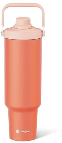 Luxgola 50 oz Insulated Tumbler, Double Wall Vacuum Stainless Steel Cup with Handle and Spout Lid, For Cold/Hot Drinks, Coffee Travel Mug for Car Holder/Home/Office/Party/Camping (Coral Orange-1 Pack)
