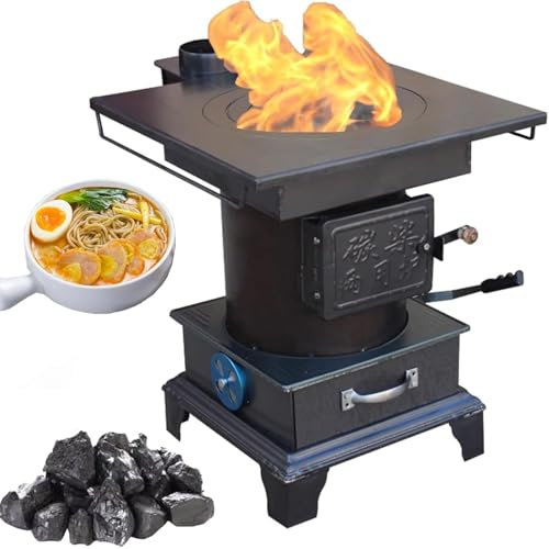 Cast Iron Wood Burning Stove, Indoor Charcoal Cooking Stove for Home, Multifuel Woodburning Stove with Pipe, Cast Iron Fireplace for Tent, Indoor Outdoor Heating/Camping/Cooking