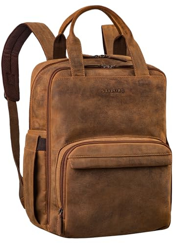 STILORD Niall Echtleder Laptop Rucksack 15 Zoll - Stilvoller Business Backpack für Herren und Damen, Perfekt für Arbeit, Uni und Reisen - Lederrucksack mit Henkel Griff Farbe:Bergamo - braun