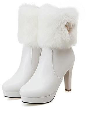 ENWIND Damen Stiefeletten Absatz Elegant Glitzer Strass Kurze Stiefel Herbst Winter High Heels,Weiß,43 EU