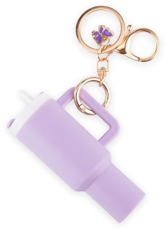 Mini Cup Keychain for Stanley Cup Cute Mini Cup Butterfly Charm Mini Tumbler Keychain for Stanley Cup Accessories School Bag Key Ring Handbag Backpack Charm Lip Balm Keychain for Women (Purple)