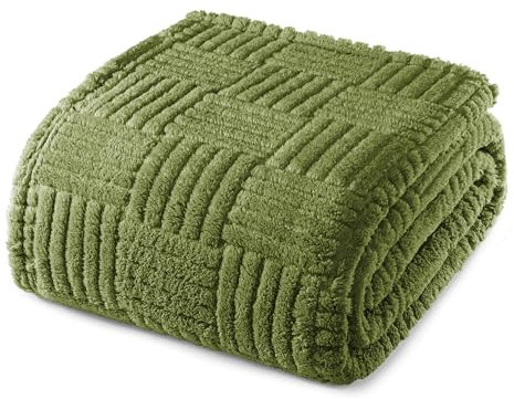 Whale Flotilla Coperta Pile, Coperta Morbida e Calda per Divano e Letto Singolo, Matrimoniale, con Motivo Jacquard Decorativo per Tutte le Stagioni, 220 x 240 cm, Verde Oliva