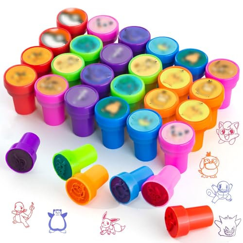 Dowdiles 24 Stück Cartoon Kinderstempel,Stempel Kinder Set,Stempelset,Mehrfarbig,Kleine Geschenke für Kinder