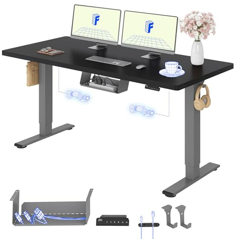 FLEXISPOT Höhenverstellbarer Schreibtisch elektrisch, Doppelmotor 140x80 cm | 25 mm einteilige Tischplatte, Kabelmanagement&Memory-Funktion, ergonomischer Büro-&Computertisch, elektrisch höhenverstellbar