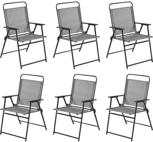Yaheetech 6er-Set Klappstuhl Gartenstuhl Klappsessel mit Hoher Rückenlehne & Armlehnen Terrassenstühle Essstühle bis 100 kg Belastbar Grau