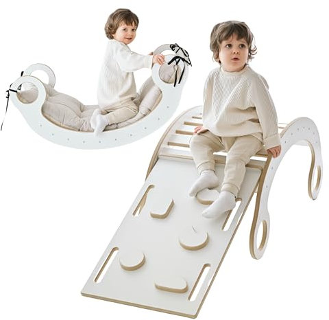 GUGI - Kletterbogen mit Rutsche, Klettergerüst und Beigem Kissen Größe XL 98x48x45 cm - Weiß Kletterkuppel Für Kinder Ab 1 Jahr - Indoor & Outdoor Spielplatz