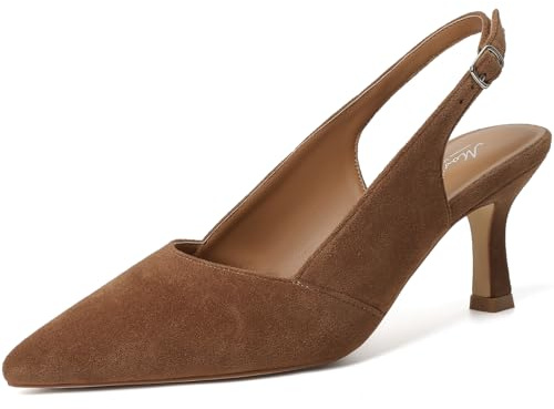 Mostrin Brown Kitten Heels for Women Suede Slingback Pointed Closed Toe Heels Womens Pumps Shoes for Wedding, Party, Commuting Size 8
