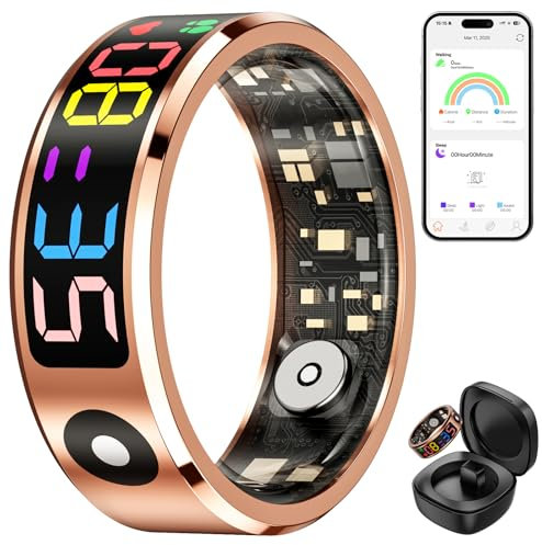 Haulvean Multifunktionaler Smart Ring mit Display - Herzraten & Schlafüberwachung, 5ATM Wasserdicht, Langzeitbatterie, Android & iOS kompatibel Gesundheit Tracker