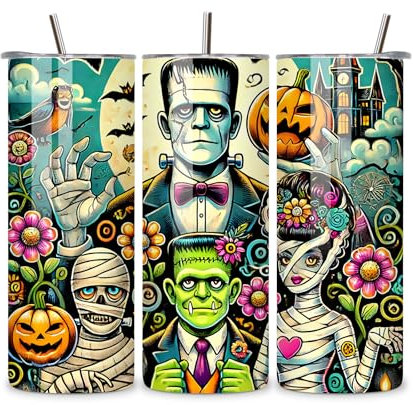MOOGA | Halloween Monster Frankie - Tumbler 600ml/20oz Vacuum Insulated Stainless Steel, Leakproof Coffee Cup Travel Mug