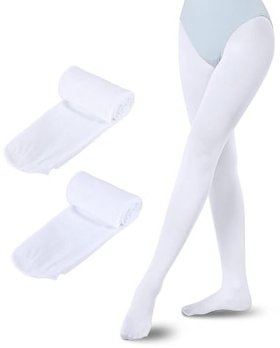 Sahunfri 2 paires Collant danse classique fille, Opaque 40 DEN Collants en pour Enfants avec Pied, Collants pour filles pour la danse (FR/ES, Âge, 5 ans, 6 ans, Taille normale, Standard, Blanc)