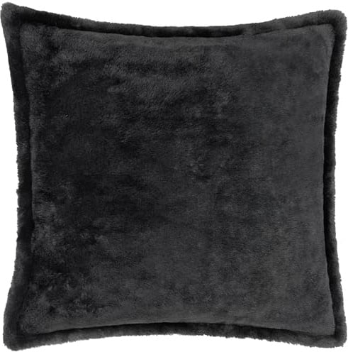 furn. Kallu Faux Fur Polyester Filled Cushion – Soft Fluffy Decorative Cushion with Oxford Edge (Black - 45x45cm)