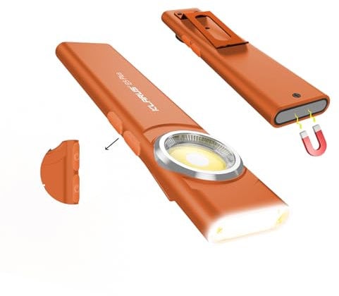 KLARUS E5 Plus Ultra-Slim Dual Switch Triple-Light EDC Flashlight Torch with Magnetic Base - Bright Led IPX4 Waterproof Torch Torches, Rechargeable Mini Torch, Pocket Torch (Orange)