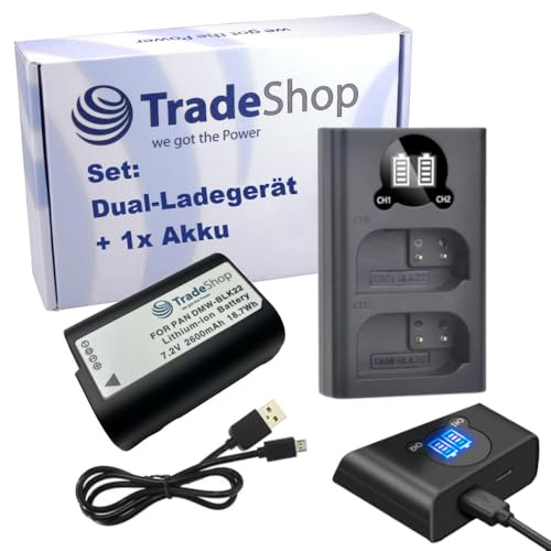 2in1 Set: Akku + USB Typ-C Doppel Akku Dual LCD Schnell-Ladegerät für 2 Akkus kompatibel mit Panasonic Lumix DC-S5 II/IIX, DC-S5K G9