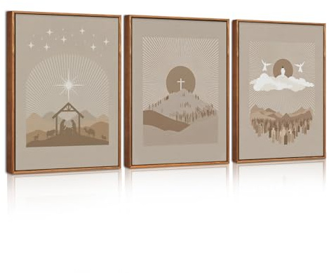 Celestdeco Jesus Bibel Religioes Wandbild Gerahmt Boho Grau 30x40cmx3