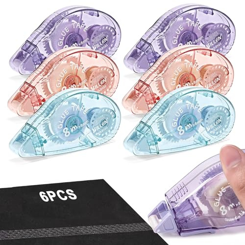 flintronic Glue Tape Roller, 6PCS Double Sided Tape Dispenser for Scrapbooking Supplies, Glue Tape Roller for School Home Office Crafting, Cards, Journal and Scrapbook Accessories(0.31in X 26.25ft)