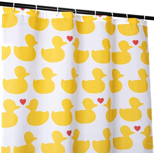 ANRO Duschvorhang Stoff Badvorhang Textil wasserabweisend Antischimmel Polyester Badewanne Vorhang Wasserdicht Waschbar mit Ösen Duschvorhangringen Gelb Ente 240 x 200 cm