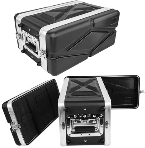MUZNOTE 4U ABS Rack Case Shallow 8 Depth, 19 Rackmount Flight Road Travel Case,WaterproofProtective Hard Case with Customized Foam, Wireless MicSystem Storage, Amps, Mixers, Microphone Receivers