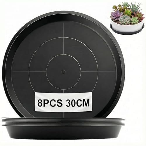 Bailtouk 8 Piezas Platillos para Plantas, 30cm Platos para Macetas Redondas, Plástico Platillos para Macetas Bandejas de Goteo para Macetas para Jardines, Patios Traseros, Balcones (Negro)