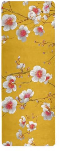 Japanische Yogamatte mit Kirschblüten-Motiv, faltbar, 1 mm, für Hot Yoga, bedruckt, rutschfest, mit Tasche, 180 x 66 cm, Gelb