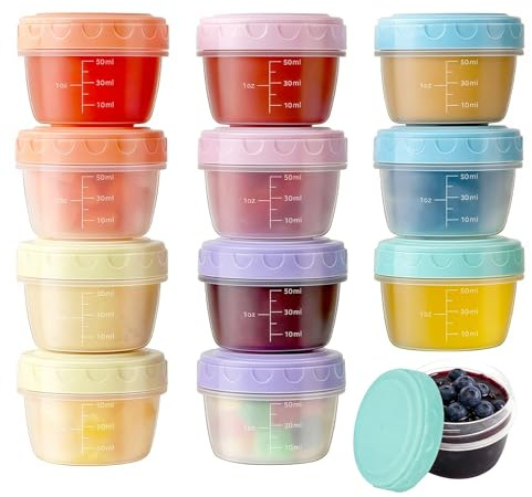 GZYYANG 12 recipientes pequeños con tapa, 60 ml, pequeños, a prueba de fugas, recipientes herméticos con tapa, pequeños, sin BPA, apilables, reutilizables