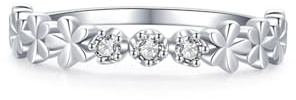 Fingerring Damen Set, Ringe Damen Dünn Einfaches Blumendesign mit Rundem Labordiamanten 14K Weißgold Größe 47 (15.0)