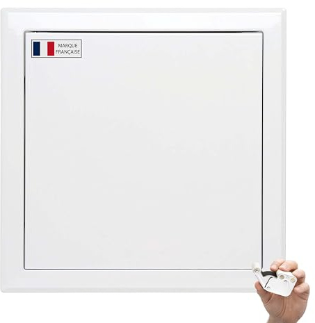 AIROPE – Puerta de Inspección 500X500 mm Acero Blanco, Cierre a Presión con Bloqueo, para Techo y Pared, Apertura Lateral Izq/Der, Panel de Acceso Contador Agua, Baño, Tuberías