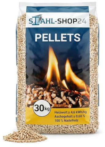Stahl-Shop24 Holzpellets ENplus A1 30 kg – 6 mm Nadelholz, aschearm | Zertifiziert ENplus A1 (DE 045) & ISO 17225-2 – 6 mm Nadelholz, hoher Heizwert, aschearm, als praktische Sackware
