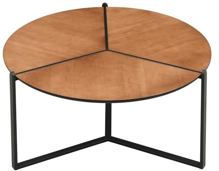 FineBuy Couchtisch 80cm MDF Holzoptik - Runder Wohnzimmertisch Metall - Design Sofatisch - Moderner Loungetisch - Dreibein Beistelltisch Wohnzimmer
