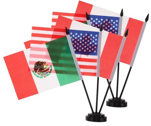 Artibetter Ensemble de 2 Petits Drapeaux de Table US Mexique Canada pour Décoration de Bureau, Plastique et Tissu, Coupe du Monde et Événements Internationaux