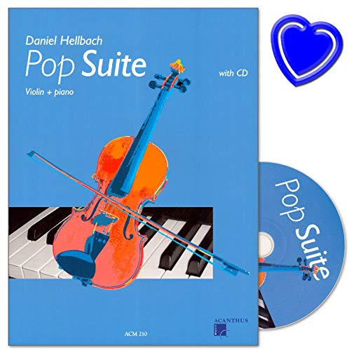 Pop Suite für Violine und Klavier - Latin, Ballade, Disco, Intermezzo, Brasil - Herausgeber Daniel Hellbach - Noten mit CD und bunter herzförmiger Notenklammer