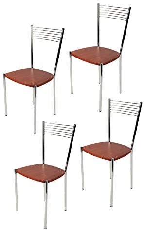 t m c s Tommychairs - Set 4 sedie modello Elegance per cucina bar e sala da pranzo, struttura in acciaio cromato e seduta in legno colore ciliegio