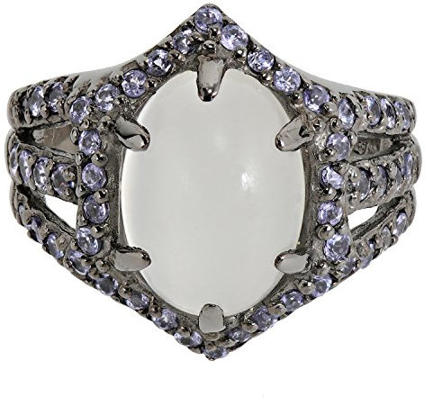 Renato Fellini Damen Ring Silber 925 schwarz rutheniert Tansanit Mondstein RW16