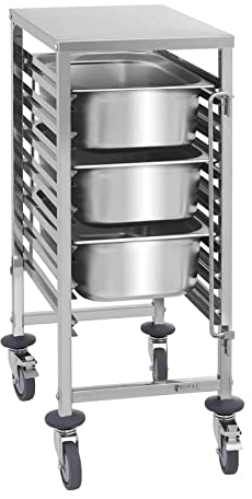 Royal Catering Tablettwagen Küchenwagen Abräumwagen Rollwagen RCTW 7 GN1/1 (Aufnahmekapazität 7 GN-Behälter, Belastbarkeit 50 kg, vertikale Behältersicherungen, Edelstahl)