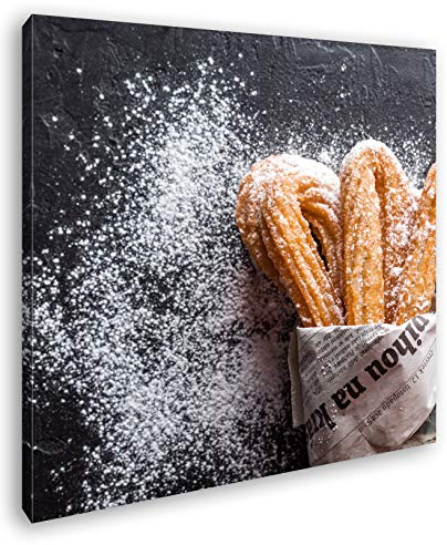 deyoli Churros mit Puderzucker Format: 40x40 als Leinwandbild, Motiv fertig gerahmt auf Echtholzrahmen, Hochwertiger Digitaldruck mit Rahmen, Kein Poster oder Plakat