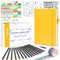 feela Bullet Journal Buch, Notizbuch A5 dotted Set mit 224 Seite Notizbuch gepunktet hardcover, Fineliner, Schablonen, Sticker, Washi-Tape, Gelstift, gelbes Din A5 Notizbuch PU Leder für Tagebuch