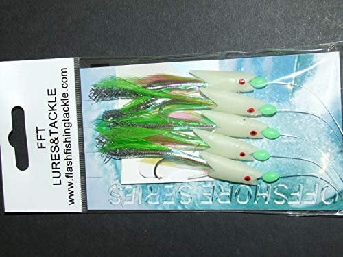 FFT 5 x Lumi Max Hokki Cod Feathers Sea Boat Fishing Rig 5 Hook size 3/0