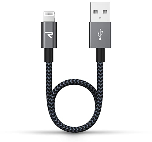RAMPOW Lightning Kabel Kurz 20cm, iPhone Ladekabel,haltbares Nylon geflochtenes iPhone schnellladekabel Kompatibel mit iPhone 13mini/13/13 Pro/13 Pro Max/12/11 Pro/XS/XR/X/8/7/6/iPad -Grau 0.2M