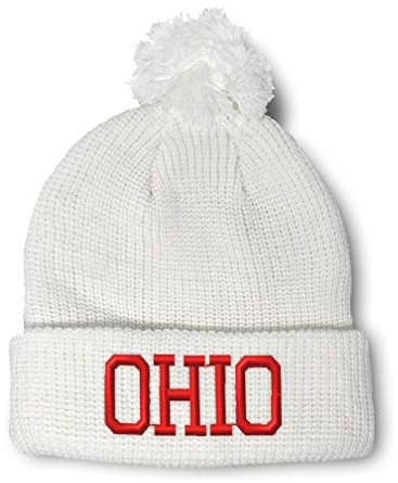 Pom Pom Beanies for Women Ohio State USA America B Stickerei Acryl Skull Cap, Weiß, Einheitsgröße