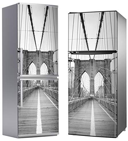 MEGADECOR Vinilo Adhesivo Decorativo para Nevera, Especial Libre De Burbujas, Foto En Blanco Y Negro del Puente De Brooklyn, Nueva York (185cm x 70cm)