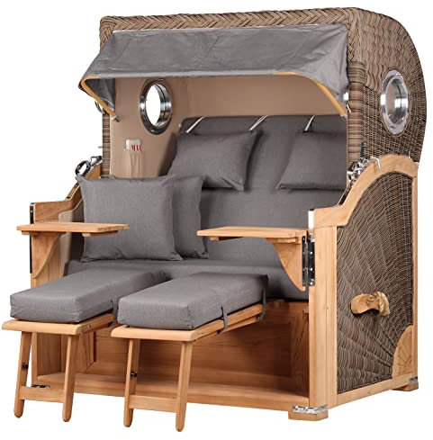 bene living Strandkorb Königssee Ostsee Volllieger Teak Bullauge - PE grau - Modell 551