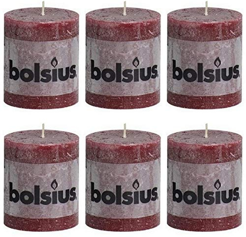 bolsius 6 x Rustik Stumpenkerze 80 x 68 mm dunkel-rot